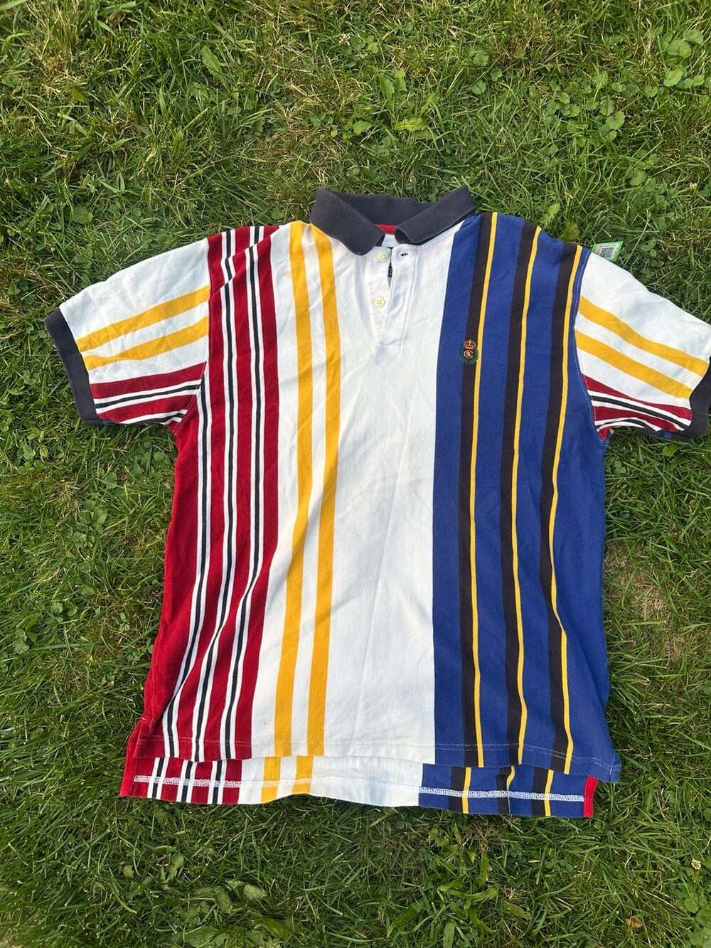 Vintage Chaps Ralph Lauren Men's Multi-Color Vertical Striped Short Sleeve Polo